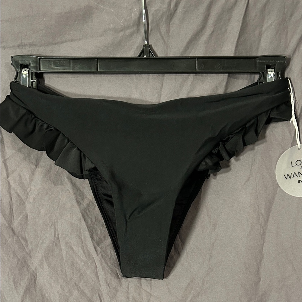 Lost + Wander Black Ruffle Bikini Bottom Beach Tide Medium